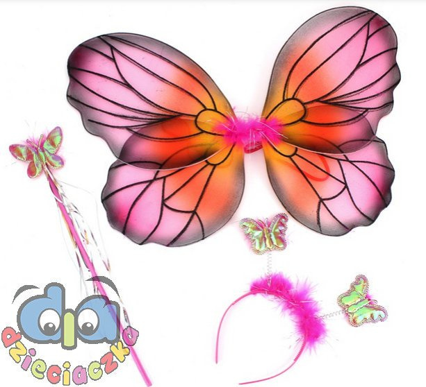 Karnawał SKRZYDEŁKA MOTYLA zestaw DLA DZIEWCZYNKI: skrzydełka + opaska + różdżka Barbie Mariposy
