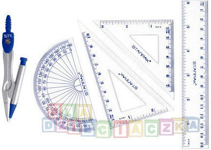 CYRKIEL METALOWY + zestaw geometryczny w miękkim ETUI
