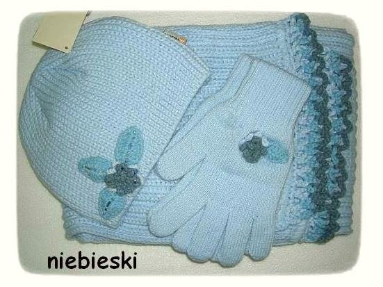 Niebieski komplet czapka + szalik + rękawiczki
