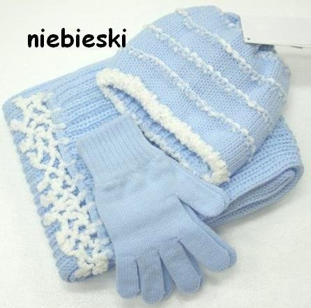 Błękitny komplet: czapka + szalik + rękawiczki